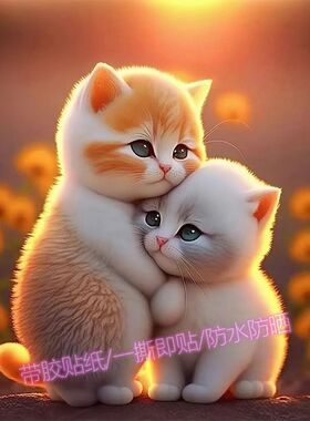 可爱治愈猫咪自粘防水墙贴装饰画