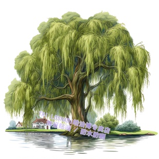 碧波丽影柳树贴画唯美风景贴纸客厅房间墙上床头柜门装饰防水遮丑