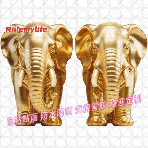 金象赐福招财大象吸水贴画吉象如