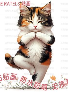 个性瑜伽修炼小猫咪图案贴画车贴墙贴自贴纸房门贴冰箱瓷砖装饰画