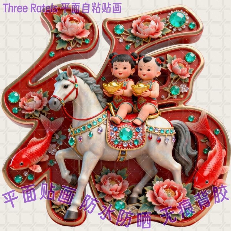 马年锦鲤福娃送福招财进宝贴画门