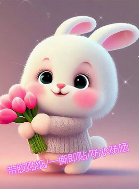 可爱小兔子图画墙面自贴贴纸卡通贴画儿童房兔兔遮丑简约装饰壁画