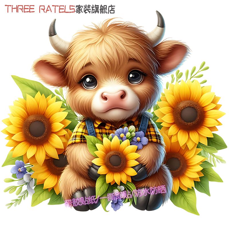 可爱小牛向日葵贴画浪漫彩蛋婚庆