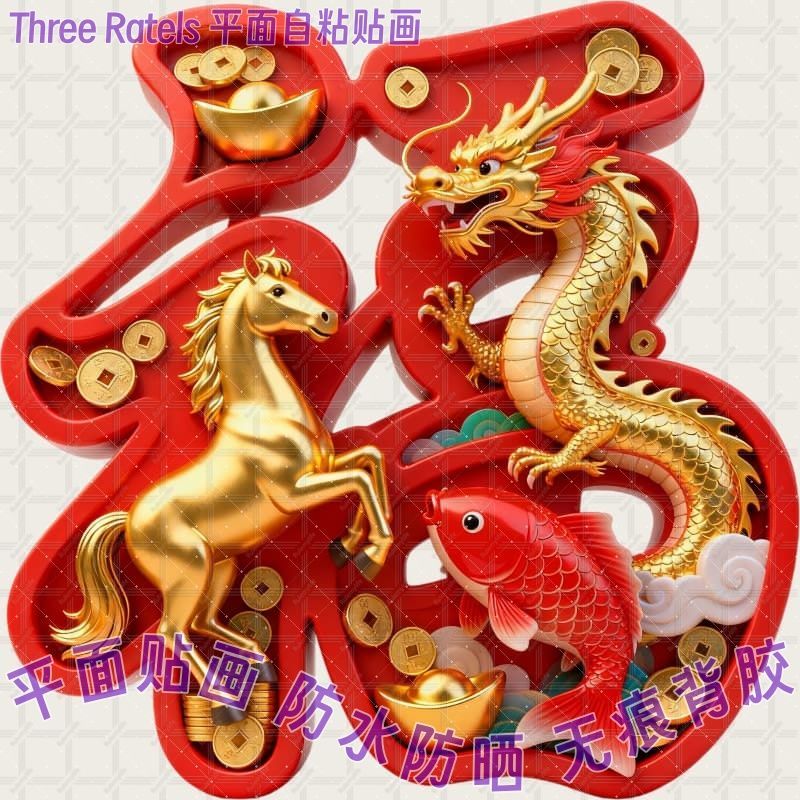 福马金龙龙马精神招财福字贴画门