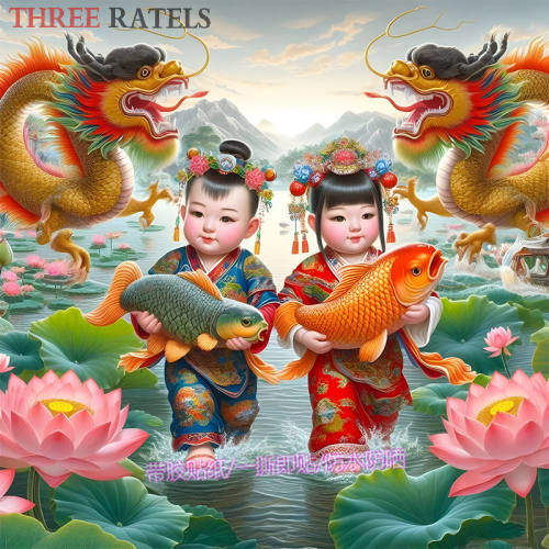 龙凤招财童子抱鲤鱼龙年画贴墙家居传统春节喜庆门窗装饰画自贴纸