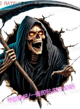 骷髅恶魔三维破洞贴画墙贴纸门贴暗黑车身遮挡贴图个性恐怖装饰画