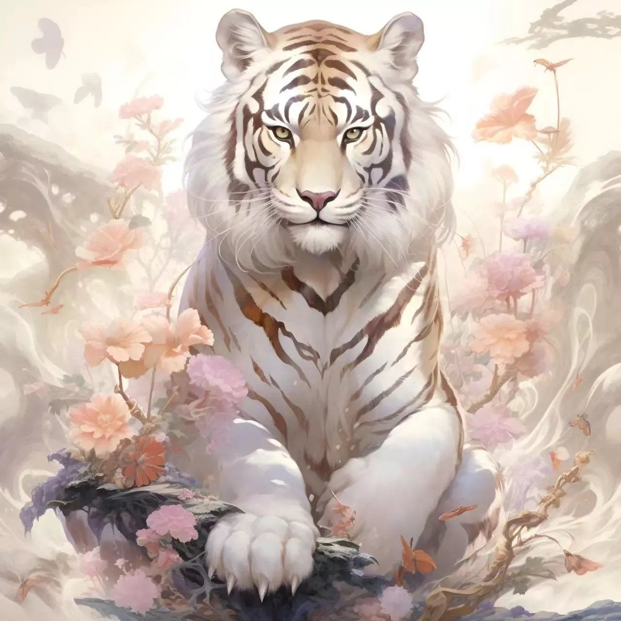 白虎招财防水贴画墙面爆款华南虎贴画客厅店铺墙上装饰画自粘贴画