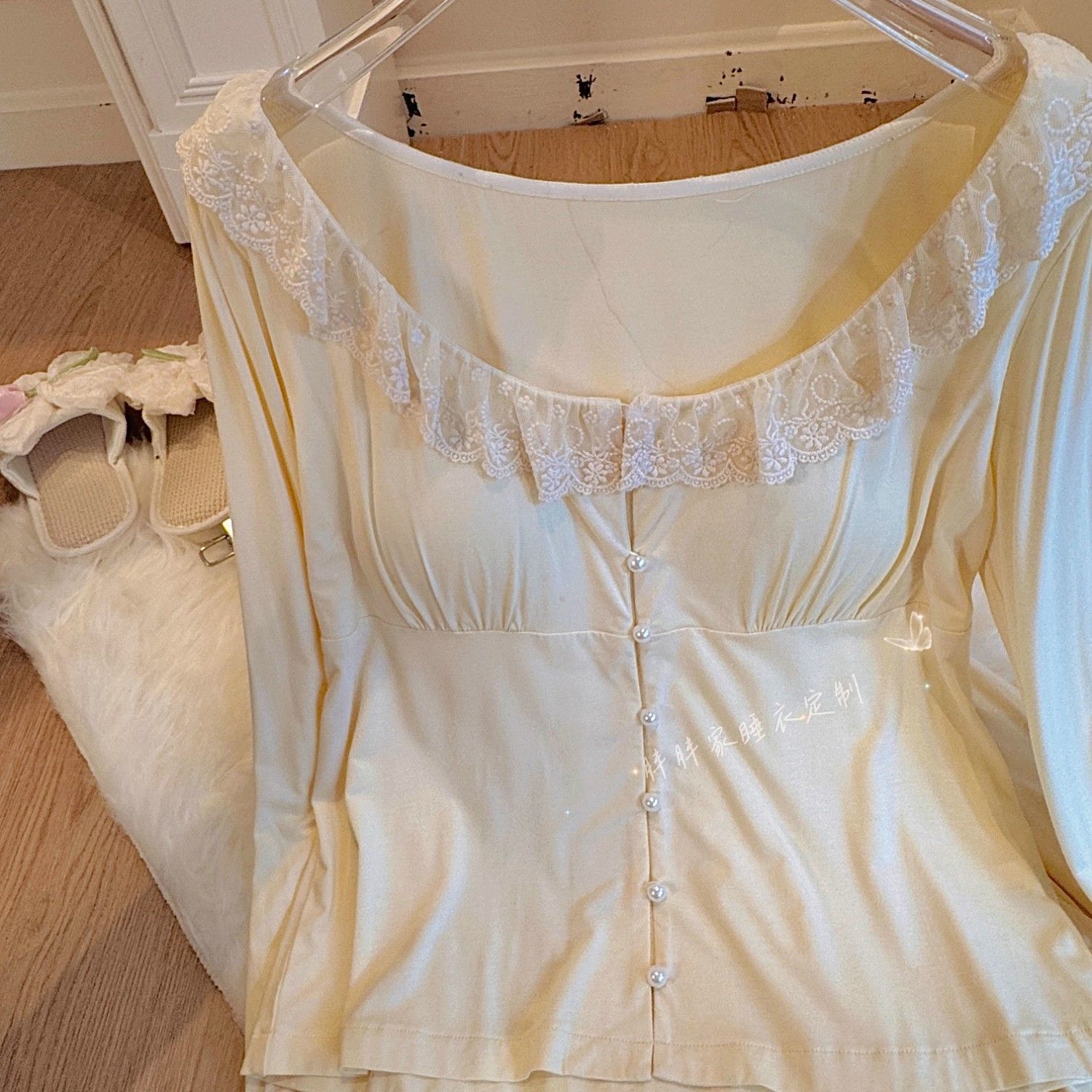 代尔棉睡衣女春秋款甜美纯欲风带胸垫休闲显瘦可外穿家居服套装