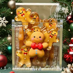 可爱姜饼人礼盒独家设计圣诞老人礼物糖果定制墨大叔大棒棒糖零食