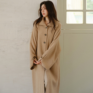 思诺芙德翻领单排扣100%山羊绒大衣女长款 茧型通勤外套25秋冬 韩版