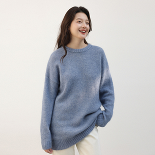 思诺芙德羊毛衫女2025秋冬新款圆领中长款纯色马海毛针织休闲毛衣