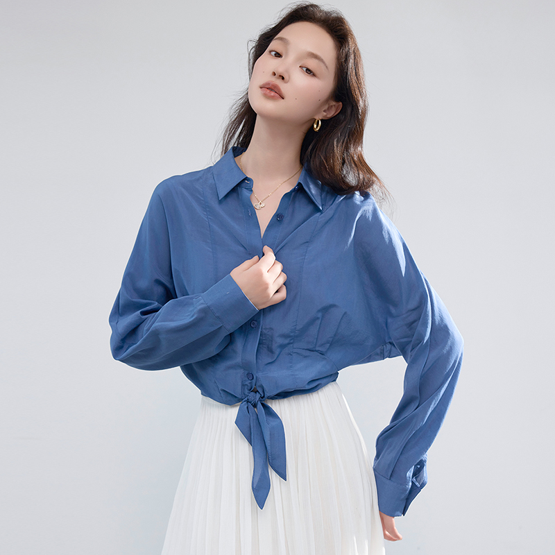 思诺芙德翻领桑蚕丝短款衬衫