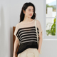 思诺芙德真丝背心女25春夏新款 T恤 上衣薄款 条纹网眼针织罩衫 无袖