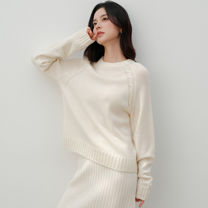 思诺芙德100%山羊绒衫女圆领绞花插肩厚毛衣25秋冬新款白色针织衫,女装/女士精品,羊绒衫,淘宝优惠券,粉丝福利购,淘宝优惠卷