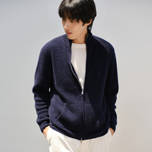 思诺芙德立领厚款双拉链山羊绒男款开衫25秋冬新款蓝色针织外套