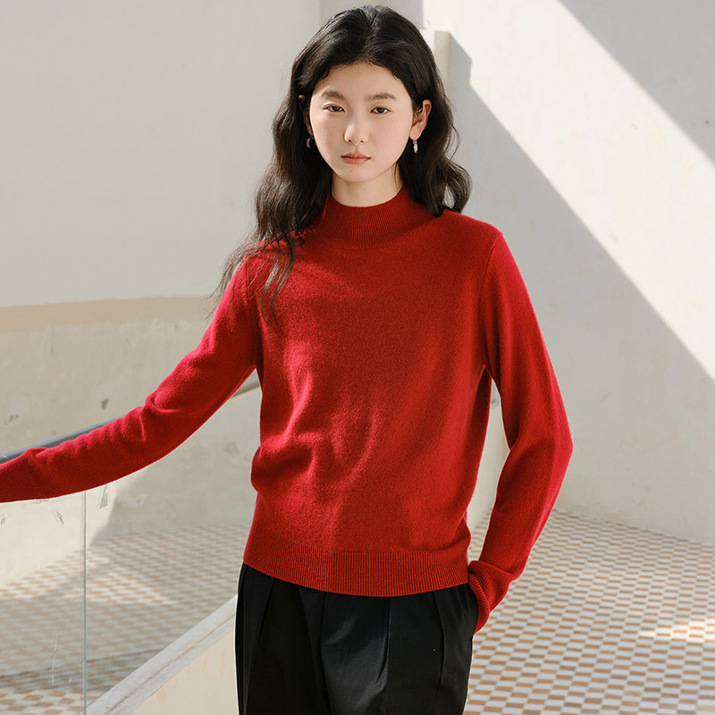 思诺芙德100%山羊绒衫女秋冬新款半高领直筒针织打底衫羊绒红毛衣,女装/女士精品,羊绒衫,淘宝优惠券,粉丝福利购,淘宝优惠卷