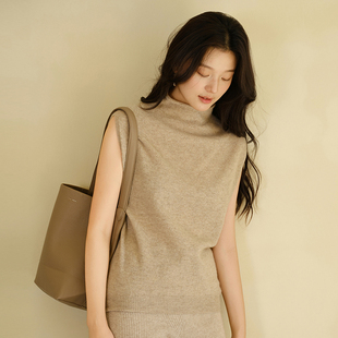 半高领气质抽条直筒针织背心 新款 思诺芙德包肩袖 羊绒背心女25秋季