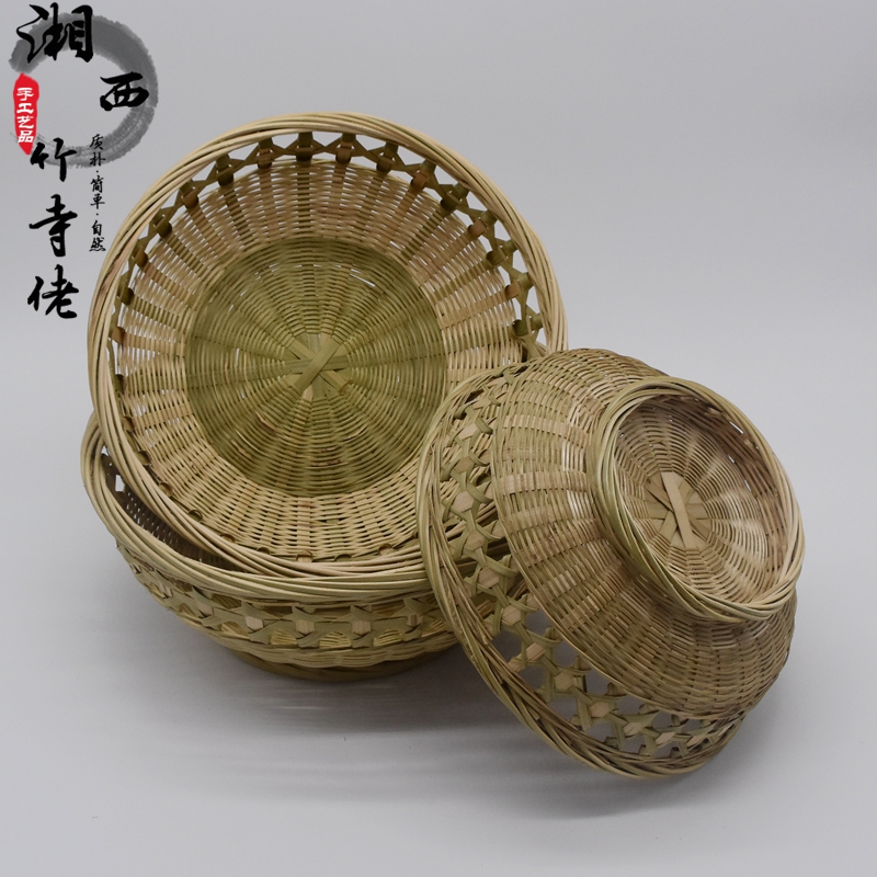 竹编果篮高脚带底座酒店茶楼摆放