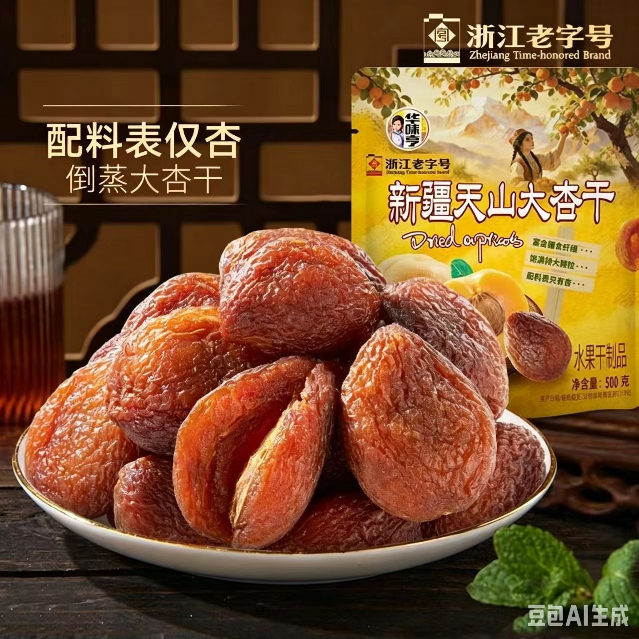华味亨新疆天山大杏干500g袋装水果干杏脯蜜饯酸甜旅游休闲零食品