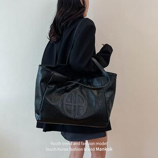 Mankok复古大容量包包女2025新款休闲软皮单肩包百搭托特包旅行包