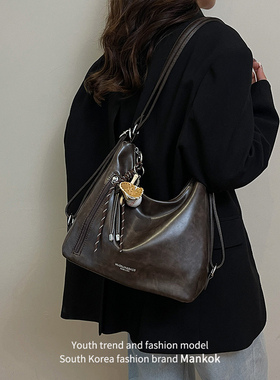 Mankok双肩包包女2026新款大容量高级质感通勤百搭多功能单肩背包