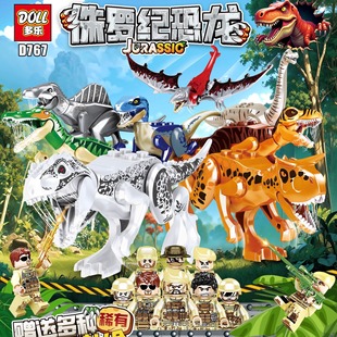 侏罗纪恐龙积木人仔士兵模型迅猛棘背龙翼龙重爪龙小男孩拼装玩具