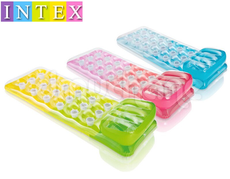 正品INTEX58890-18洞带枕头充气浮排游泳浮床水上充气床水上躺椅