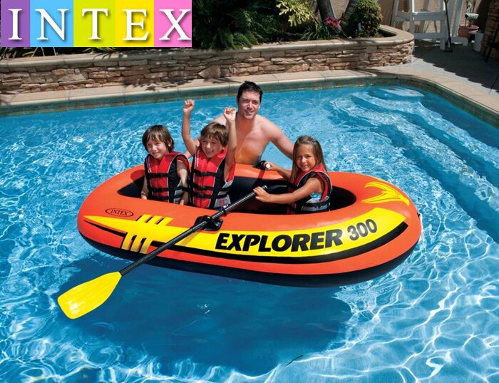 送船桨充气泵 正品INTEX-58332探险者三人充气船组 橡皮艇 皮划艇
