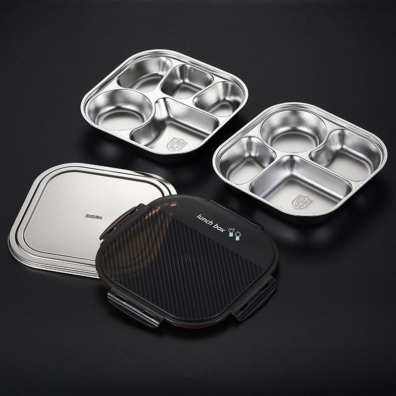 304不锈钢餐盘带密封盖分格饭盒