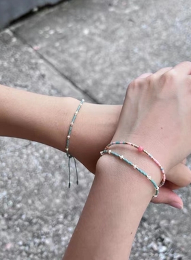 VIKIKO 彩色小珠串 桃花红纹石女生珍珠手链闺蜜小礼物