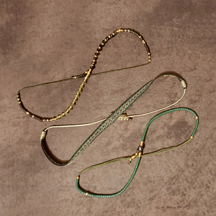 VIKIKO串珠ins小众设计绿色系混搭女生细手链 金黑曜石友谊宝石