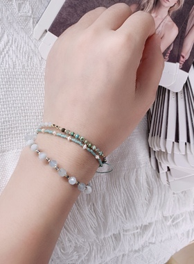 VIKIKO天然海蓝宝原创设计米珠编织小手链非洲松宝石情侣礼物