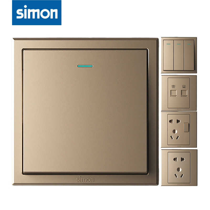 Simon西蒙E3系列香槟金86型开关插座家用暗装墙壁电源面板系列购