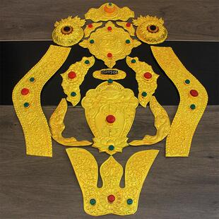 藏式牛头铜片金色手工镶嵌牛羊头骨装饰品牦牛头挂件壁饰铜皮配件