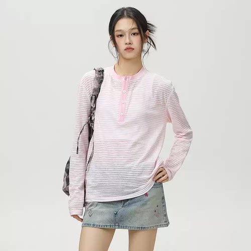 【妮娅专享】秋季韩系条纹长袖T恤宽松百搭早秋上衣服CYSY2600