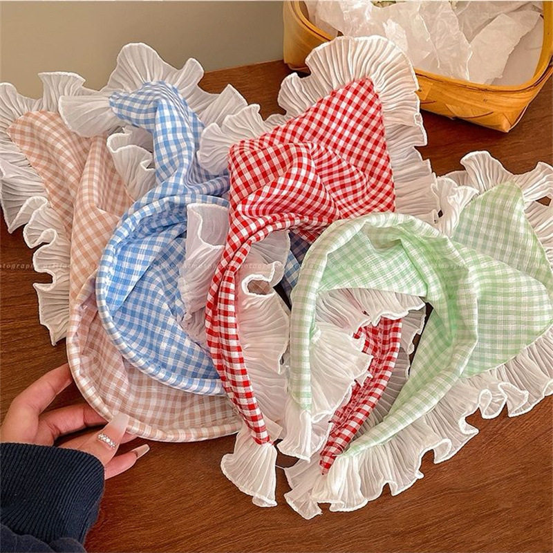 米色蕾丝发箍头巾一体法