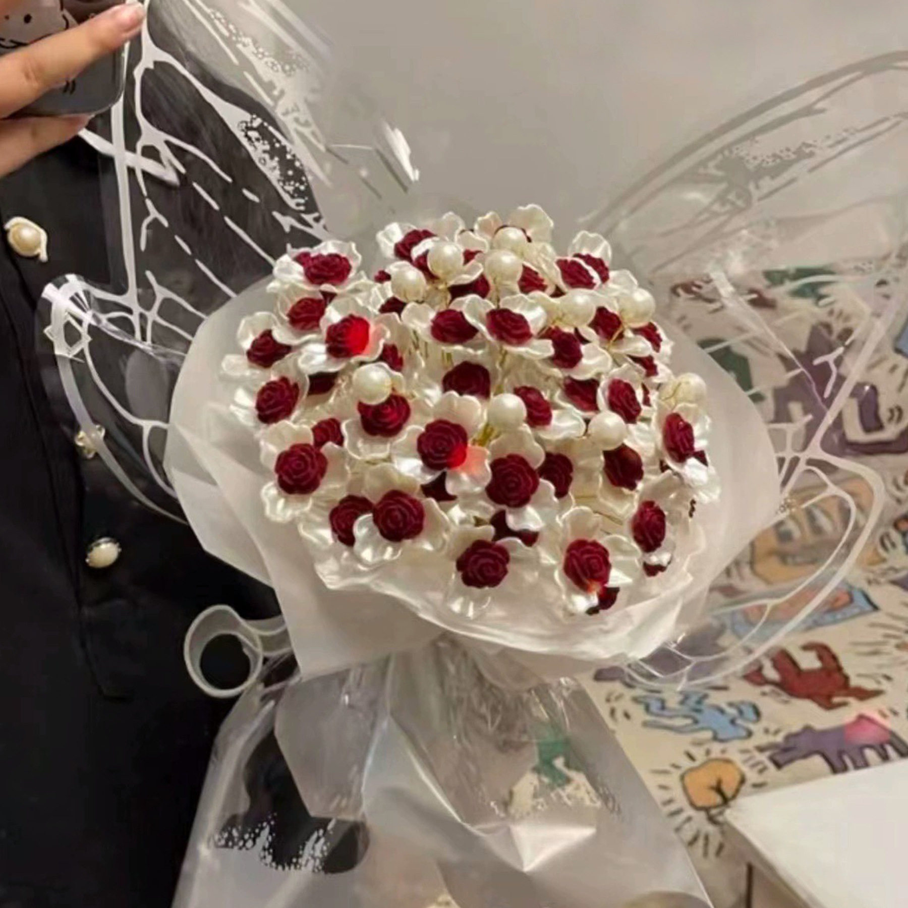 梦幻蝴蝶玫瑰花手工DIY花束手捧花玫瑰材料情人节礼物送女友闺蜜