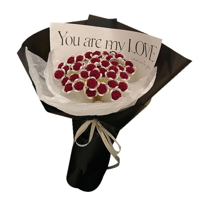 红丝绒玫瑰花束手工diy仿真花手捧花材料包送闺蜜女友520节日礼