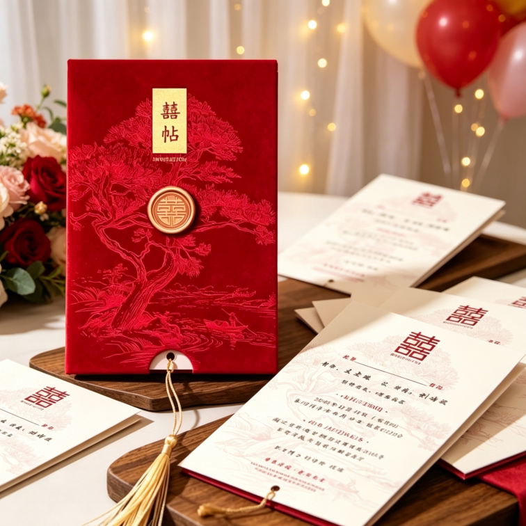 结婚请帖邀请函婚礼定制打印请柬中国风高档红色喜庆流苏喜帖