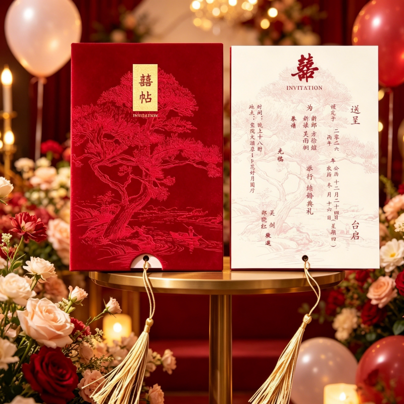 结婚定制打印邀请函中式婚礼请柬喜帖高级感婚宴喜庆红色精致请帖