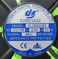 全新现货TOPCOOL GL18060HB2 AC220/240V 大风量金属框散热风扇，