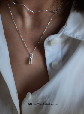 925银几何立体圆形锁锁骨链