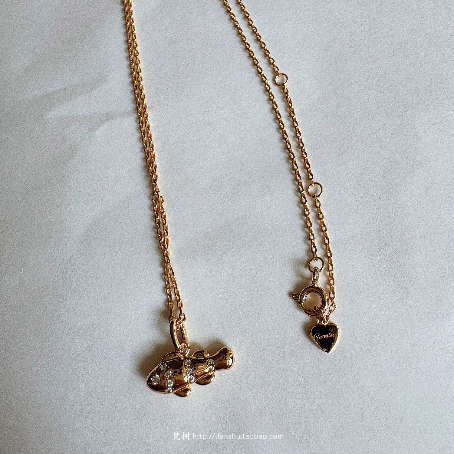 梵树For handmade-《小丑鱼》S925镀金 白锆石金色小鱼项链锁骨链