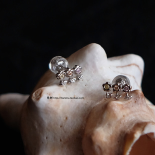 迷你淡色花朵排钻耳钉 梵树For handmade 三友 S999银