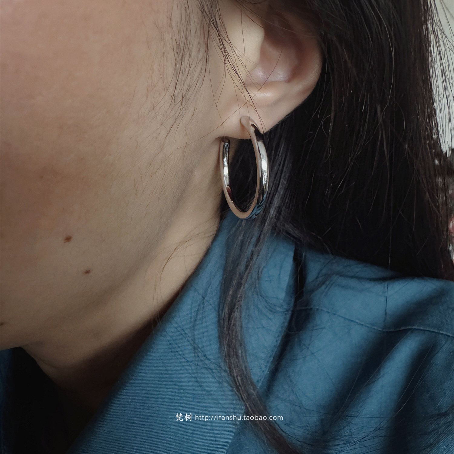 925纯银基础光面圆形C形耳环