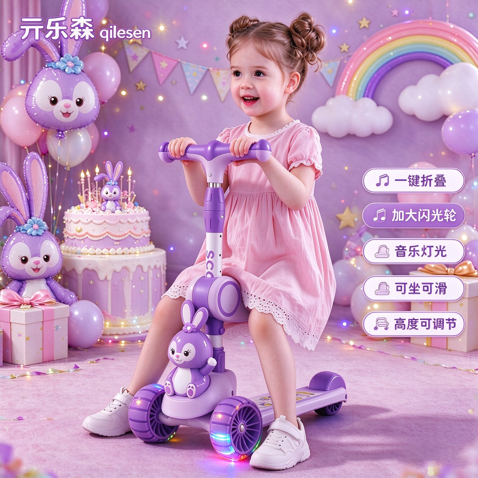 星黛露儿童滑板车3到6岁女孩12岁新款女童二合一滑滑车小孩玩具