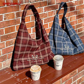 朴坊tunee goods秋冬格子手提袋女ins风大容量帆布托特包学生文艺
