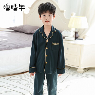 儿童睡衣男童纯棉长袖春秋男孩中大童12青少年15岁全棉家居服春季