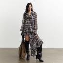 JNYLON 連衣裙 25AW游牧風松弛感荷葉邊不對稱雪紡格子襯衫