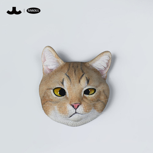 Small猫头冰箱贴 真猫咪模型奶牛猫小摆件可爱动物饰品潮玩